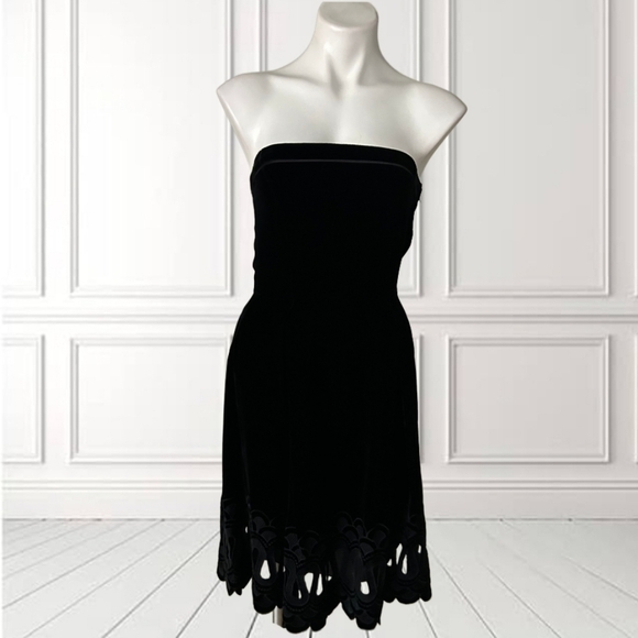 Maple Stylish Black Strapless Velvet  Dress with Cut-Out Hem - Picture 1 of 4